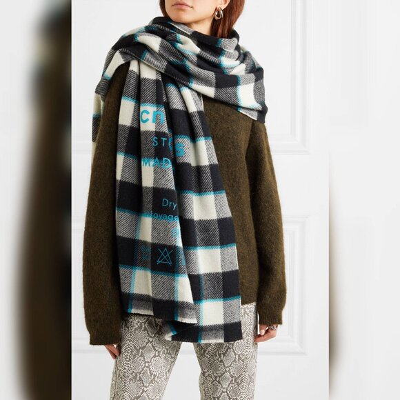 Acne Studios Accessories - Acne Studios Cassiar Black & White Logo-Print Checked Wool Scarf
